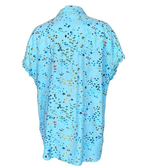 Beach Lunch Lounge Button Up Short Sleeve Top XL Novelty Tropical Fish #347J - Picture 7 of 11